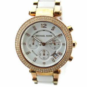 腕時計 ウォッチ クォーツ クロノグラフ デイト カレンダー付き ロゴ ラインストーン 白文字盤 ピンクゴールド