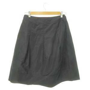 BURBERRY LONDON フレアスカート ひざ丈 シルク混 絹 ボックスプリーツ 38 M 黒 ブラック