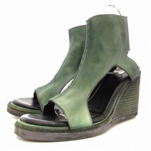 厚底サンダル ブーツ レザー 革 ウェッジソール 23.0cm 緑 グリーン /FT GY13