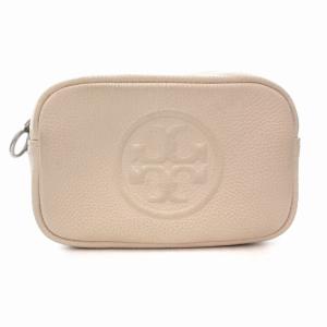 ペリーボンベ ミニ ショルダー バッグ ポシェット レザー ロゴ ダブルファスナー ピンクベージュ GY18