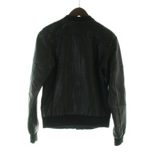 DIESEL レザージャケット 革ジャン ノーカラー ラムレザー 羊革 長袖 ジップアップ XS 黒 ブラック GY18