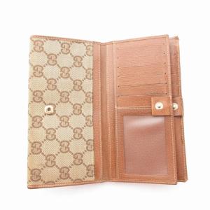 GUCCI 131888 長財布 ウォレット 小銭入れ 二つ折り GGロゴ キャンバス レザー ベージュ 茶 ブラウン