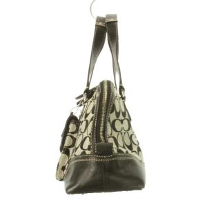 COACH ハンプトンズ シグネチャー ジップ サッチェル ハンドバッグ キャンバス レザー グレー 黒 ブラック F13977