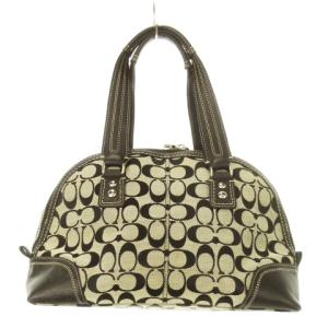 COACH ハンプトンズ シグネチャー ジップ サッチェル ハンドバッグ キャンバス レザー グレー 黒 ブラック F13977