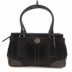 11589 ハンドバッグ トート シグネチャー キャンバス レザー 革 ターンロック 紺 ネイビー 黒 ブラック