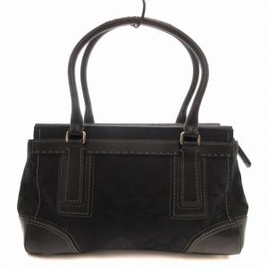 COACH 11589 ハンドバッグ トート シグネチャー キャンバス レザー 革 ターンロック 紺 ネイビー 黒 ブラック
