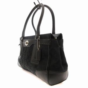 COACH 11589 ハンドバッグ トート シグネチャー キャンバス レザー 革 ターンロック 紺 ネイビー 黒 ブラック