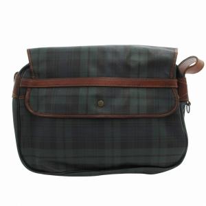 POLO RALPH LAUREN メッセンジャー ショルダー バッグ 斜め掛け ブラックウォッチ チェック PVC レザー ストラップ 緑 グリーン 茶 ブラウン