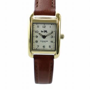 腕時計 ウォッチ クォーツ スクエア ロゴ レザーベルト 白文字盤 ゴールド色 茶 ブラウン CA.98.7.34.1050