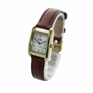 COACH 腕時計 ウォッチ クォーツ スクエア ロゴ レザーベルト 白文字盤 ゴールド色 茶 ブラウン CA.98.7.34.1050