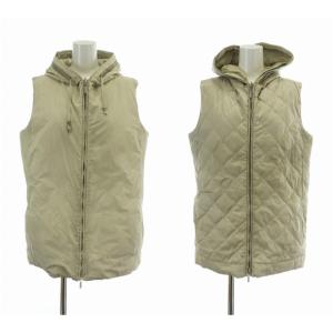 ダウンベスト アウター リバーシブル キルティング フード ジップアップ ロゴ 42 L ベージュ /XZ
