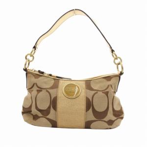 2WAY ショルダーバッグ ハンド シグネチャー キャンバス レザー ベージュ ゴールドカラー F15111