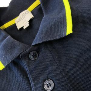 KENZO ポロシャツ 鹿の子 半袖 ロゴ ワッペン タイガー ライン K FIT 小さいサイズ XS 紺 ネイビー F755PO0014BA