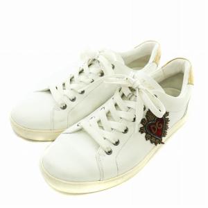スニーカー レザー ローカット ハート ワッペン ロゴ 7.5 25.5cm 白 ホワイト