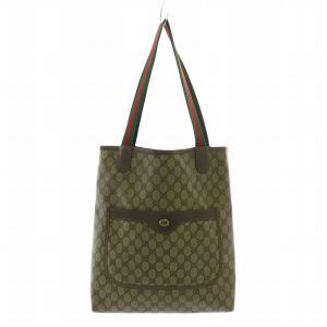 オールドグッチ GGプラス トートバッグ ハンド PVC レザー シェリーライン ロゴ 総柄 茶色 ブラウン