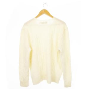 POLO RALPH LAUREN ニット セーター ラウンドネック 丸首 長袖 ウール カシミヤ混 薄手 ケーブル編み ワンポイント ロゴ 刺繍 LG 白 アイボリー