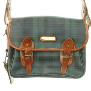 サッチェル ショルダーバッグ PVC チャーム ロゴ ブラックウォッチ 緑 グリーン /MN13 GY18