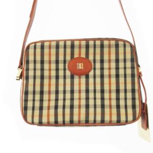 DAKS 2点セット ショルダーバッグ キャンバス レザー ハウスチェック ポーチ付き ロゴ ベージュ /AH1