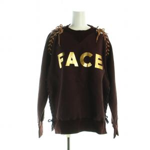 TIED UP SWEAT スウェット トレーナー 長袖 ロゴプリント 編み込み リボン 3 L 茶 レッドブラウン