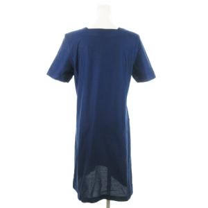 YVES SAINT LAURENT ヴィンテージ ワンピース ひざ丈 スクエアネック 半袖 コットン ストレッチ 肩パッド M 紺 ネイビー