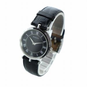 GUCCI 腕時計 クォーツ 黒文字盤 シェリーライン レザーバンド ロゴ ローマン ブラック 2040M