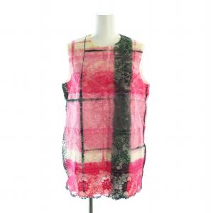 AD2009 ノースリーブワンピース 花柄 レース刺繍 ミニ ほつれ加工 S 白 ホワイト ピンク 黒