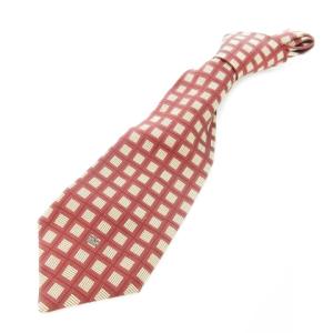 ネクタイ レギュラー シルク 絹 スクエア ブロック チェック ロゴ 刺繍 赤 レッド