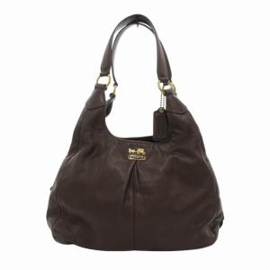 ハンドバッグ ワンショルダー レザー シボ革 ロゴ金具 茶 ブラウン 21225