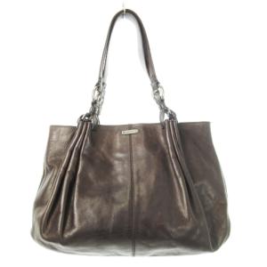 ハンドバッグ レザー ツヤ感 ロゴ ギャザー 茶 ブラウン /CK16 GY18