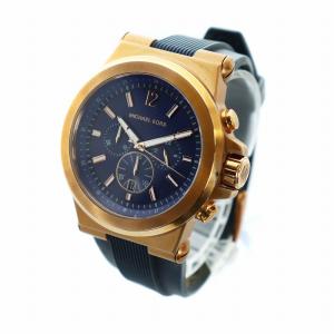 MICHAEL KORS 腕時計 ウォッチ ラバーベルト デイト カレンダー付き クロノグラフ ロゴ 青文字盤 ゴールド色 黒 ブラック GY18