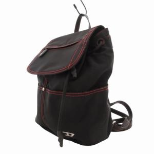 DIESEL リュックサック デイパック ナイロン レザー ロゴ金具 赤ステッチ 黒 ブラック X08398 P3303