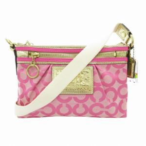 ポピー POPPY ミニショルダーバッグ オプアート 総柄 キャンバス レザー ピンク ゴールドカラー