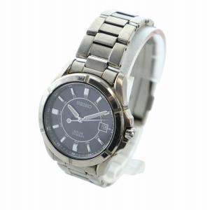 SEIKO 腕時計 ウォッチ ソーラー デイト カレンダー付き ロゴ 黒文字盤 シルバー色 V145-0AX0 GY18