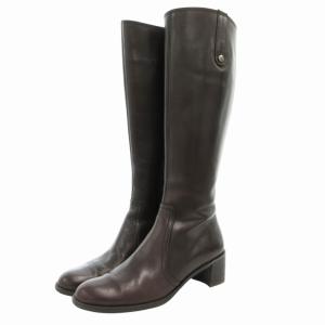 ロングブーツ ヒール サイドジップ レザー 23cm 茶 ダークブラウン /GV GY18