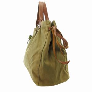IL BISONTE ハンドバッグ トート リボン キャンバス レザー カーキ