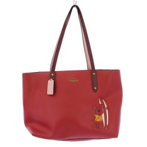 Disney ディズニー ミッキーマウス トートバッグ ハンドバッグ PVC レザー ロゴチャーム バイカラー