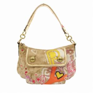 ポピーグラフィティ 2WAY ショルダーバッグ ハンド シグネチャー キャンバス ベージュ ゴールドカラー