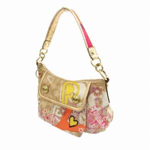 COACH ポピーグラフィティ 2WAY ショルダーバッグ ハンド シグネチャー キャンバス ベージュ ゴールドカラー