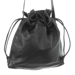 LOEWE ヴィンテージ ショルダーバッグ 巾着 レザー アナグラム 型押し 黒 ブラック /MN16 GY18