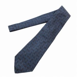 FENDI ネクタイ カジュアル FF ズッカ柄 絹 シルク 紺 ネイビー