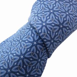 美品 ネクタイ カジュアル 総柄 絹 シルク 青 ブルー