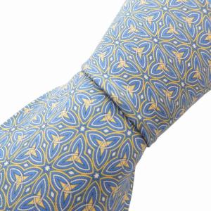 美品 ネクタイ カジュアル 総柄 絹 シルク 水色 ライトブルー 黄 イエロー