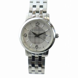 腕時計 チェック柄 白文字盤 デイト シルバー色 BU1309