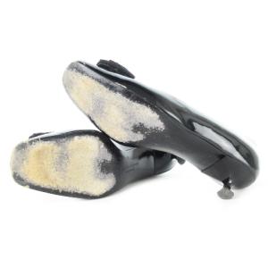 Salvatore Ferragamo パンプス エナメル ローヒール スクエアトゥ リボン レザー 本革 6.5 23.5 黒 ブラック 1DB70301 34K