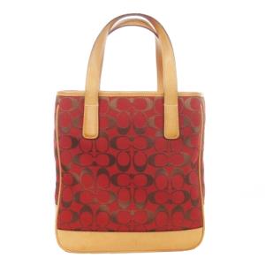 COACH シグネチャーハンドバッグ トートバッグ レザー キャンバス ロゴ 総柄 赤 レッド F1J-6092
