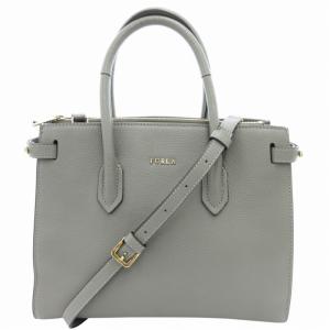 ハンドバッグ ショルダー 2WAY 斜め掛け ロゴ レザー グレー