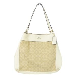 ショルダーバッグ トートバッグ 2way キャンバス レザー ロゴチャーム付 シグネチャー 白 ホワイト