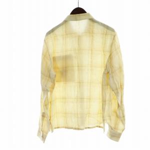 HERMES シャツ チェック柄 長袖 ジップアップ セリエボタン リネンイエロー