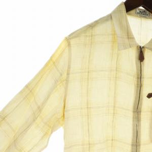 HERMES シャツ チェック柄 長袖 ジップアップ セリエボタン リネンイエロー