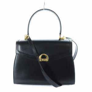 2WAY バッグ ワンハンドル ハンド ショルダー ロゴ レザー ターンロック ゴールド金具 黒 ブラック